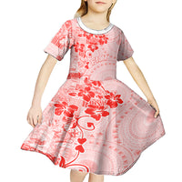 Fiji Masi With Hibiscus Tapa Tribal Kid Short Sleeve Dress Red Pastel LT01 - Polynesian Pride