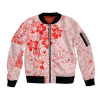 Fiji Masi With Hibiscus Tapa Tribal Sleeve Zip Bomber Jacket Red Pastel LT01 Unisex Red - Polynesian Pride