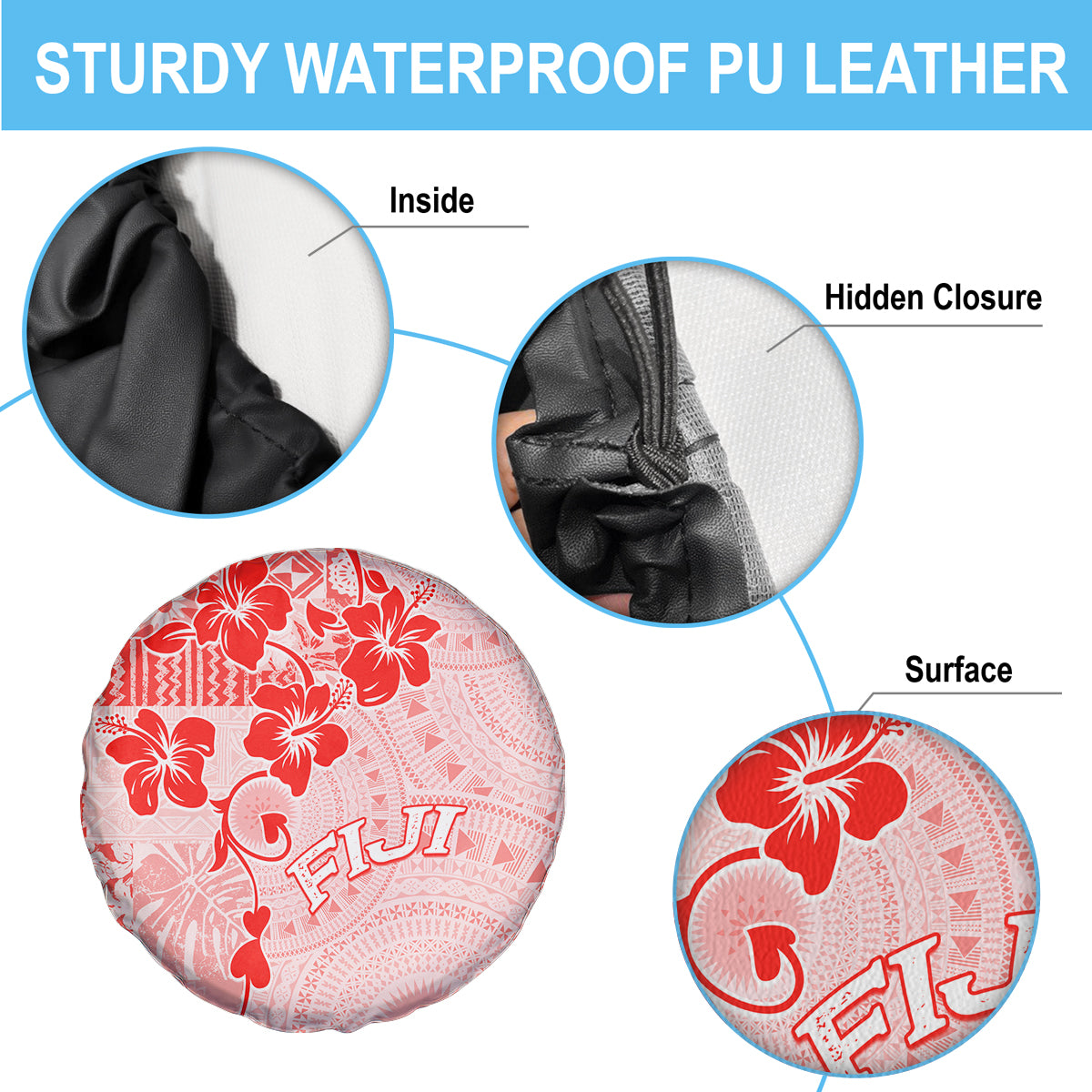 Fiji Masi With Hibiscus Tapa Tribal Spare Tire Cover Red Pastel LT01 - Polynesian Pride
