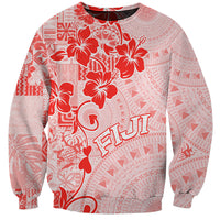 Fiji Masi With Hibiscus Tapa Tribal Sweatshirt Red Pastel LT01 Unisex Red - Polynesian Pride