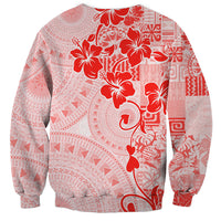 Fiji Masi With Hibiscus Tapa Tribal Sweatshirt Red Pastel LT01 - Polynesian Pride