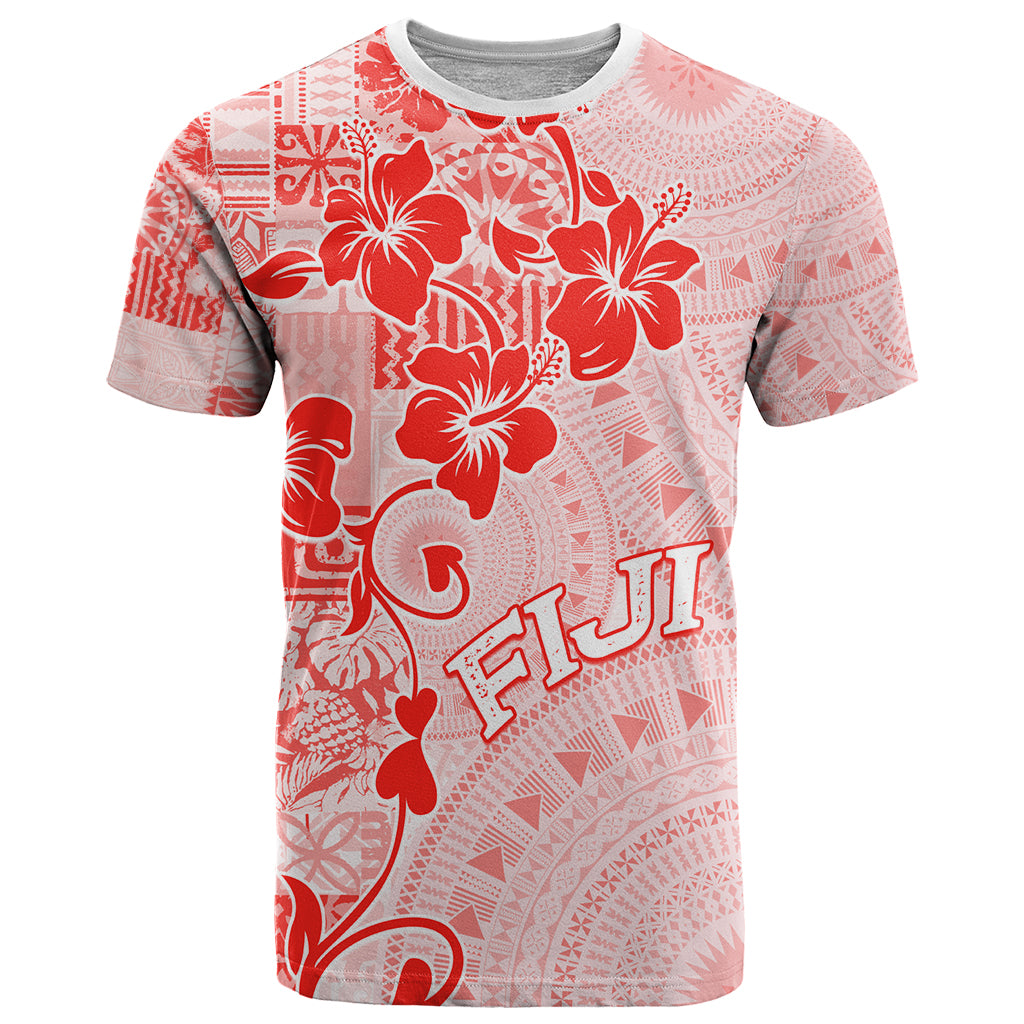 Fiji Masi With Hibiscus Tapa Tribal T Shirt Red Pastel LT01 Red - Polynesian Pride