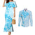 Fiji Masi With Hibiscus Tapa Tribal Couples Matching Mermaid Dress and Long Sleeve Button Shirt Sky Blue Pastel LT01 Blue - Polynesian Pride