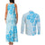 Fiji Masi With Hibiscus Tapa Tribal Couples Matching Tank Maxi Dress and Long Sleeve Button Shirt Sky Blue Pastel LT01 - Polynesian Pride