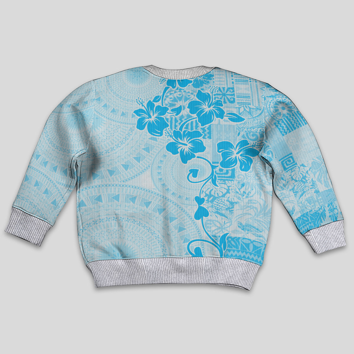 Fiji Masi With Hibiscus Tapa Tribal Kid Ugly Christmas Sweater Sky Blue Pastel LT01 - Polynesian Pride