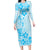 Fiji Masi With Hibiscus Tapa Tribal Long Sleeve Bodycon Dress Sky Blue Pastel LT01 Long Dress Blue - Polynesian Pride