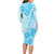Fiji Masi With Hibiscus Tapa Tribal Long Sleeve Bodycon Dress Sky Blue Pastel LT01 - Polynesian Pride