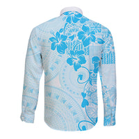 Fiji Masi With Hibiscus Tapa Tribal Long Sleeve Button Shirt Sky Blue Pastel LT01 - Polynesian Pride