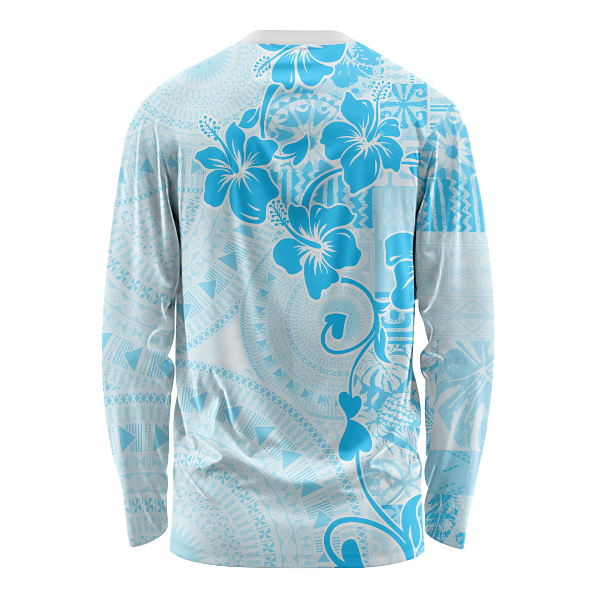 Fiji Masi With Hibiscus Tapa Tribal Long Sleeve Shirt Sky Blue Pastel LT01 - Polynesian Pride