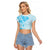 Fiji Masi With Hibiscus Tapa Tribal Raglan Cropped T Shirt Sky Blue Pastel LT01 Female Blue - Polynesian Pride