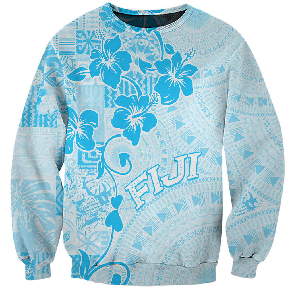 Fiji Masi With Hibiscus Tapa Tribal Sweatshirt Sky Blue Pastel LT01 Unisex Blue - Polynesian Pride