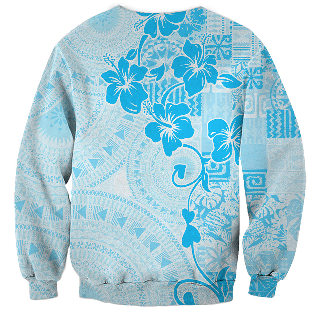Fiji Masi With Hibiscus Tapa Tribal Sweatshirt Sky Blue Pastel LT01 - Polynesian Pride