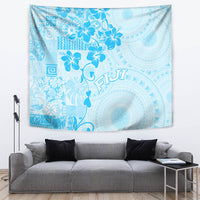 Fiji Masi With Hibiscus Tapa Tribal Tapestry Sky Blue Pastel LT01 - Polynesian Pride
