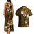 Fiji Masi With Hibiscus Tapa Tribal Couples Matching Tank Maxi Dress and Hawaiian Shirt Gold Version LT01 - Polynesian Pride