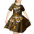 Fiji Masi With Hibiscus Tapa Tribal Kid Short Sleeve Dress Gold Version LT01 - Polynesian Pride