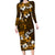 Fiji Masi With Hibiscus Tapa Tribal Long Sleeve Bodycon Dress Gold Version LT01 Long Dress Gold - Polynesian Pride