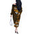 Fiji Masi With Hibiscus Tapa Tribal Off The Shoulder Long Sleeve Dress Gold Version LT01 - Polynesian Pride
