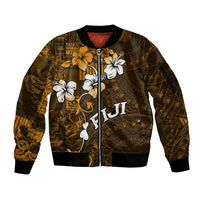 Fiji Masi With Hibiscus Tapa Tribal Sleeve Zip Bomber Jacket Gold Version LT01 Unisex Gold - Polynesian Pride