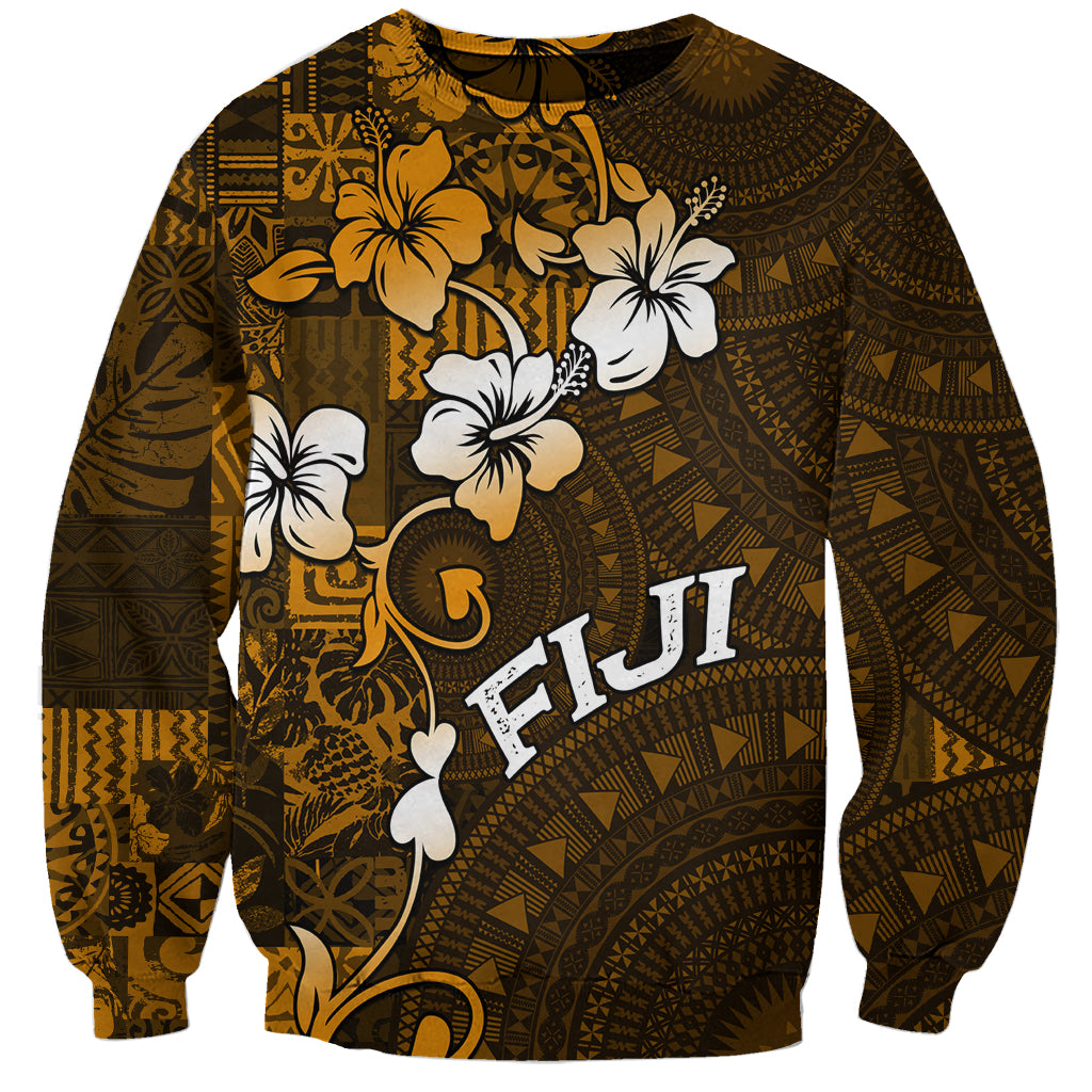 Fiji Masi With Hibiscus Tapa Tribal Sweatshirt Gold Version LT01 Unisex Gold - Polynesian Pride