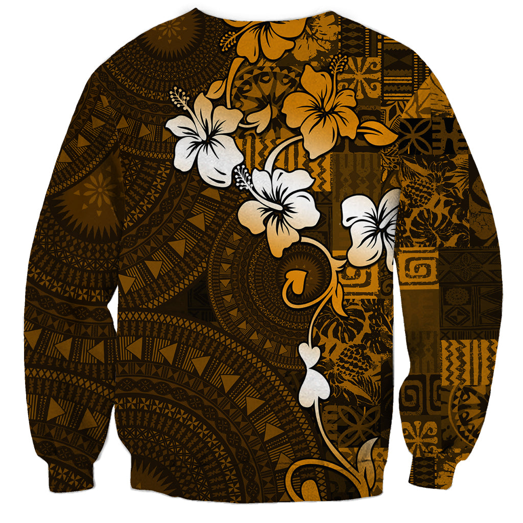 Fiji Masi With Hibiscus Tapa Tribal Sweatshirt Gold Version LT01 - Polynesian Pride
