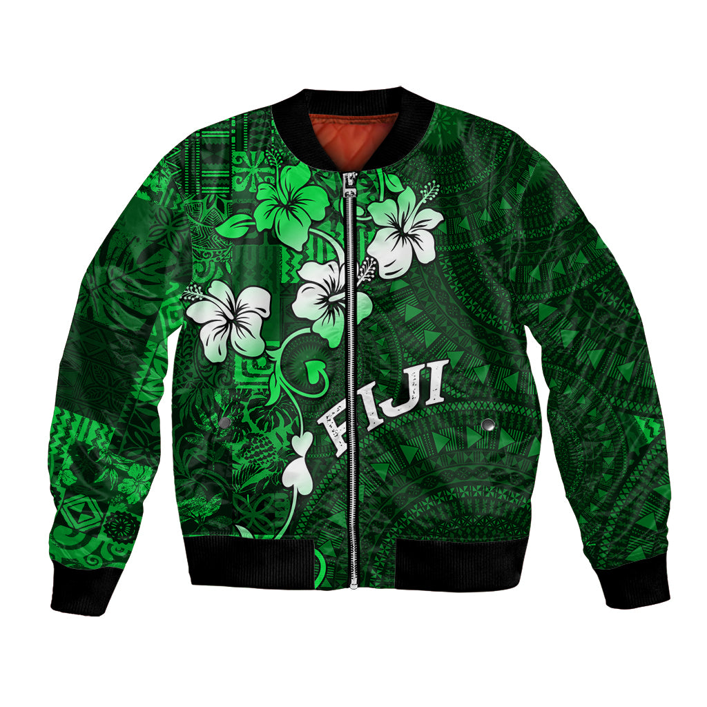 Fiji Masi Bomber Jacket Fijian Hibiscus Tapa Green Version LT01 Unisex Green - Polynesian Pride