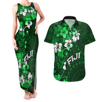 Fiji Masi Couples Matching Tank Maxi Dress and Hawaiian Shirt Fijian Hibiscus Tapa Green Version LT01 Green - Polynesian Pride