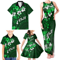 Fiji Masi Family Matching Tank Maxi Dress and Hawaiian Shirt Fijian Hibiscus Tapa Green Version LT01 - Polynesian Pride