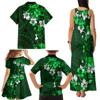 Fiji Masi Family Matching Tank Maxi Dress and Hawaiian Shirt Fijian Hibiscus Tapa Green Version LT01 - Polynesian Pride