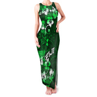 Fiji Masi Family Matching Tank Maxi Dress and Hawaiian Shirt Fijian Hibiscus Tapa Green Version LT01 Mom's Dress Green - Polynesian Pride