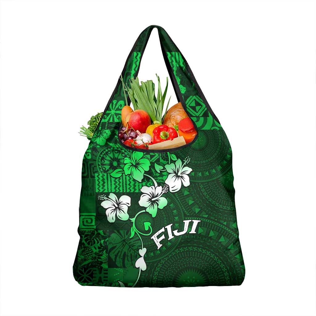 Fiji Masi Grocery Bag Fijian Hibiscus Tapa Green Version