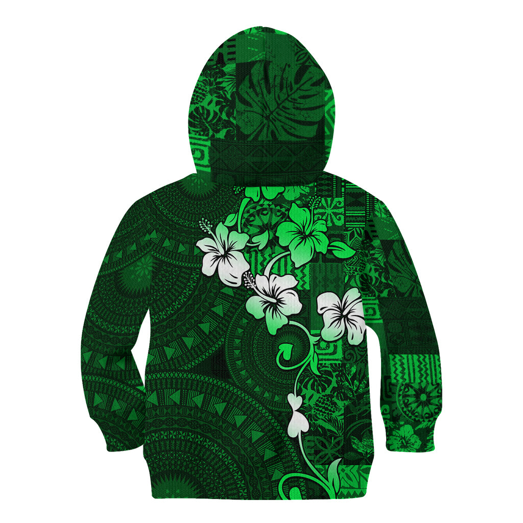 Fiji Masi Kid Hoodie Fijian Hibiscus Tapa Green Version LT01 - Polynesian Pride