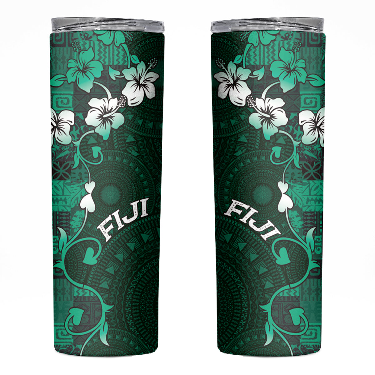 Fiji Masi Skinny Tumbler Fijian Hibiscus Tapa Green Version