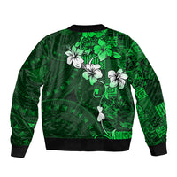 Fiji Masi Sleeve Zip Bomber Jacket Fijian Hibiscus Tapa Green Version LT01 - Polynesian Pride