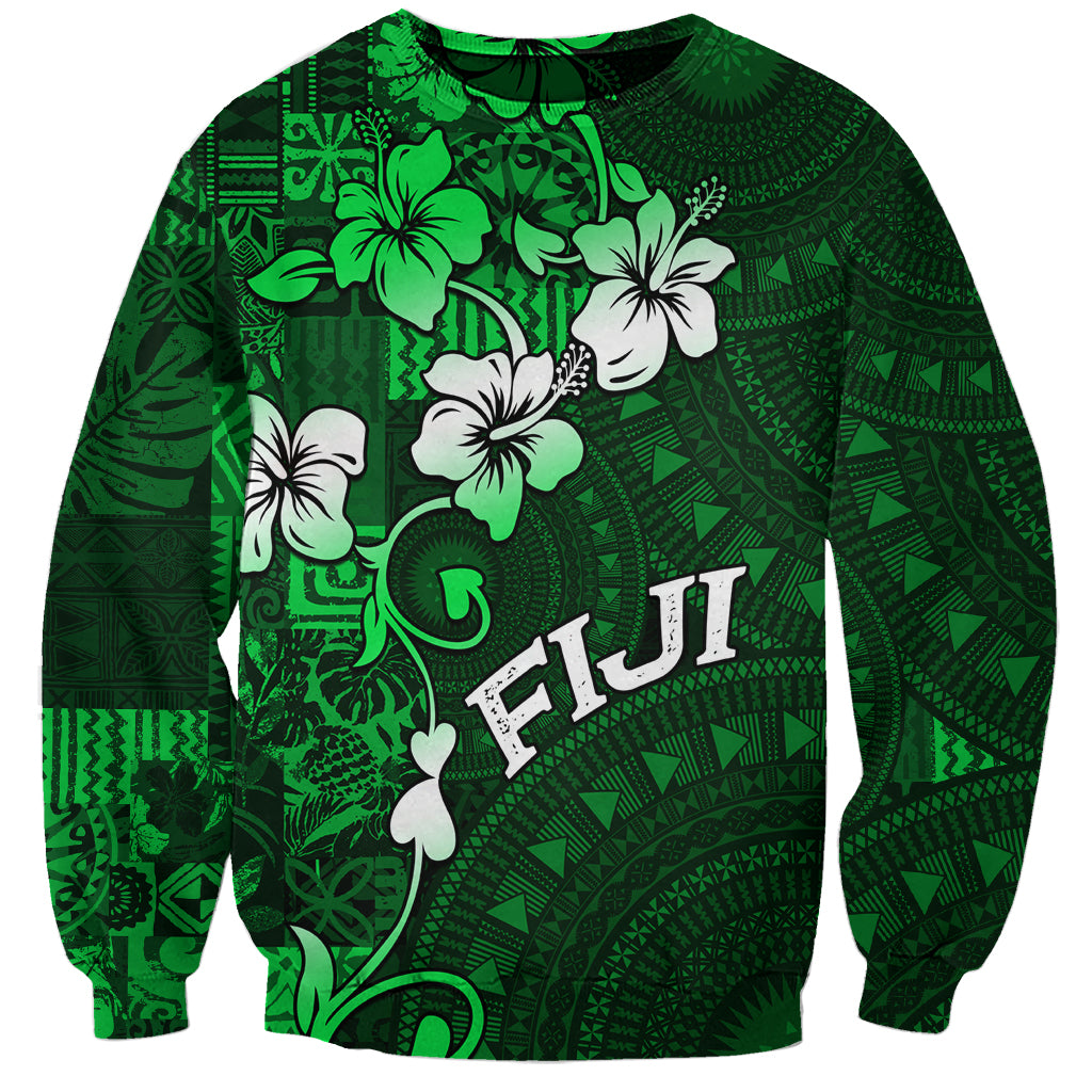 Fiji Masi Sweatshirt Fijian Hibiscus Tapa Green Version LT01 Unisex Green - Polynesian Pride