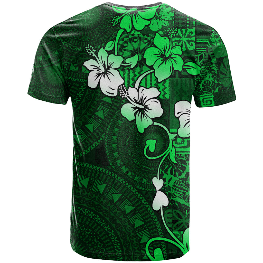 Fiji Masi T Shirt Fijian Hibiscus Tapa Green Version LT01 - Polynesian Pride