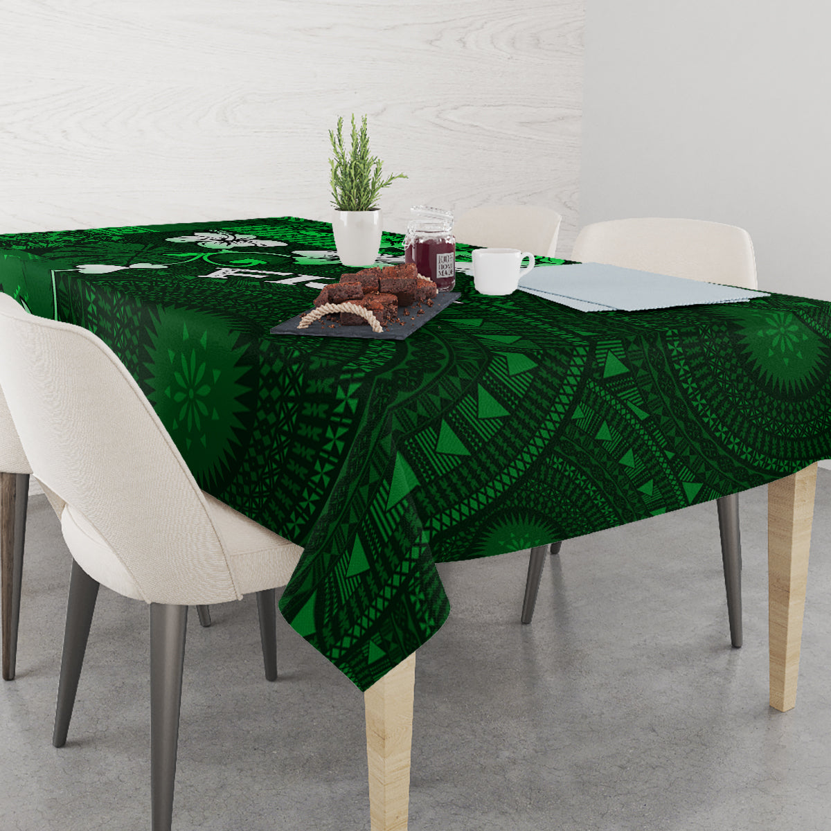 Fiji Masi Tablecloth Fijian Hibiscus Tapa Green Version LT01 - Polynesian Pride