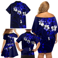 Fiji Masi Family Matching Off Shoulder Short Dress and Hawaiian Shirt Fijian Hibiscus Navy Blue Gold Version LT01 - Polynesian Pride