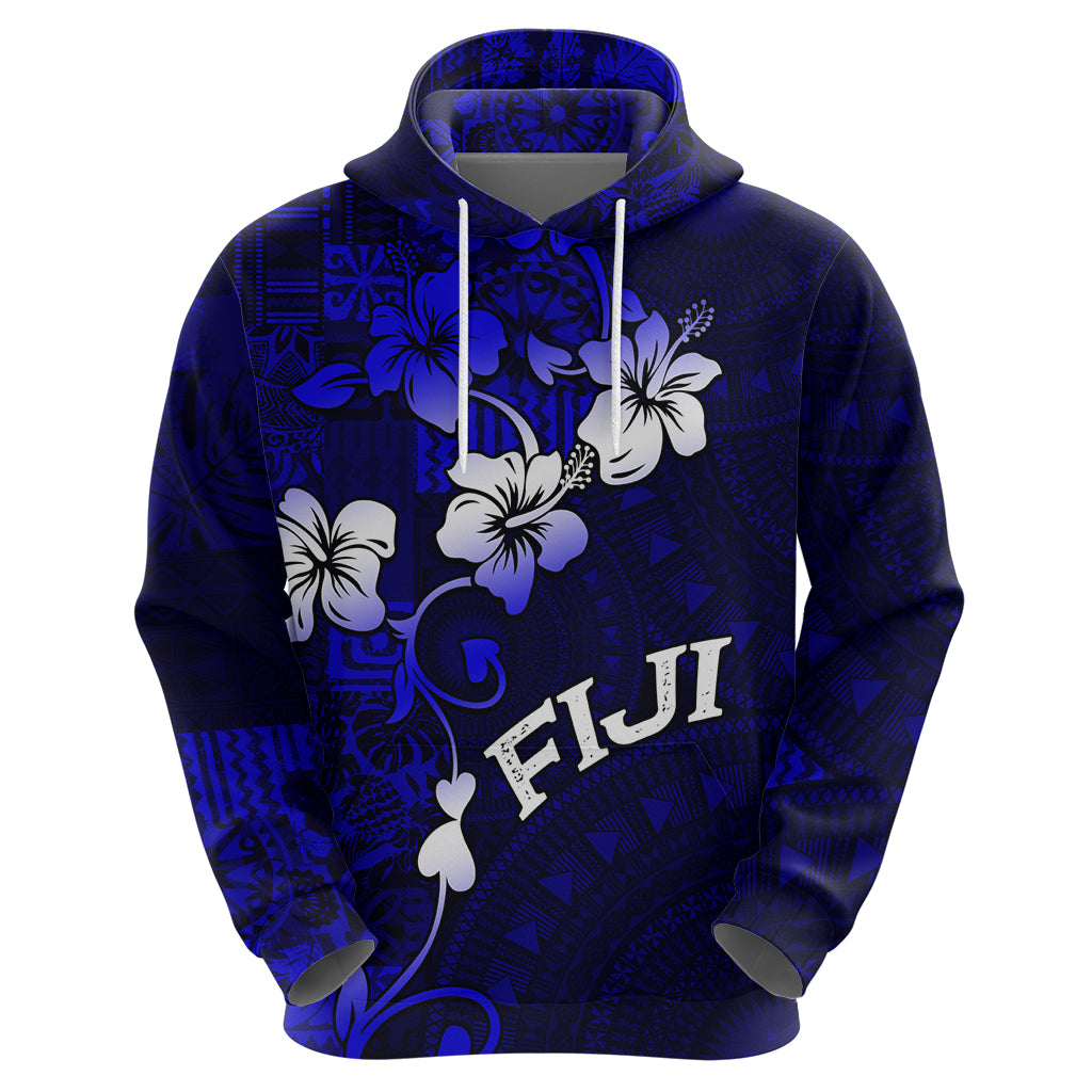 Fiji Masi Hoodie Fijian Hibiscus Navy Blue Gold Version LT01 - Polynesian Pride