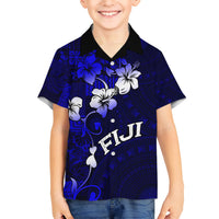 Fiji Masi Kid Hawaiian Shirt Fijian Hibiscus Navy Blue Gold Version LT01 Kid Blue - Polynesian Pride