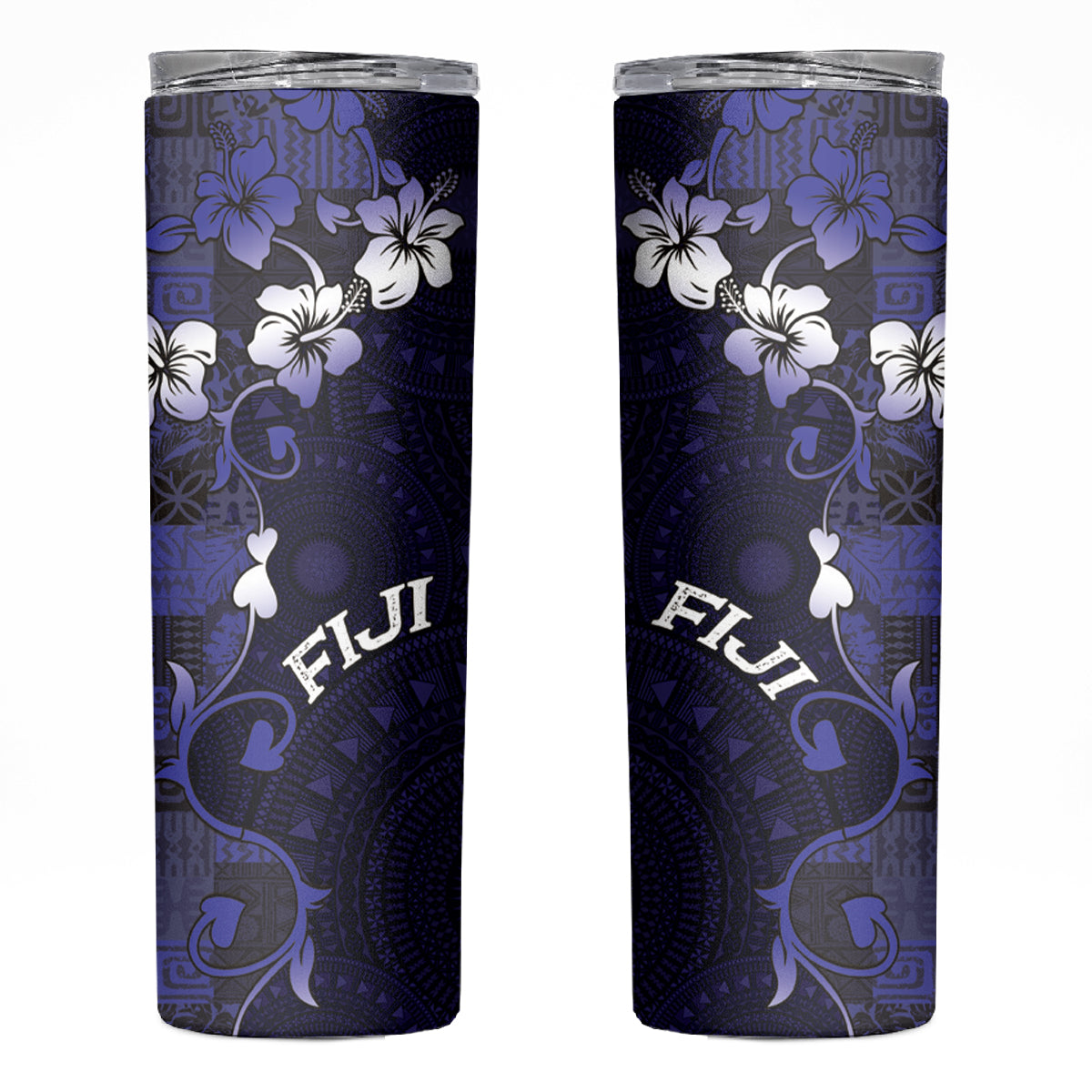 Fiji Masi Skinny Tumbler Fijian Hibiscus Tapa Navy Blue Version