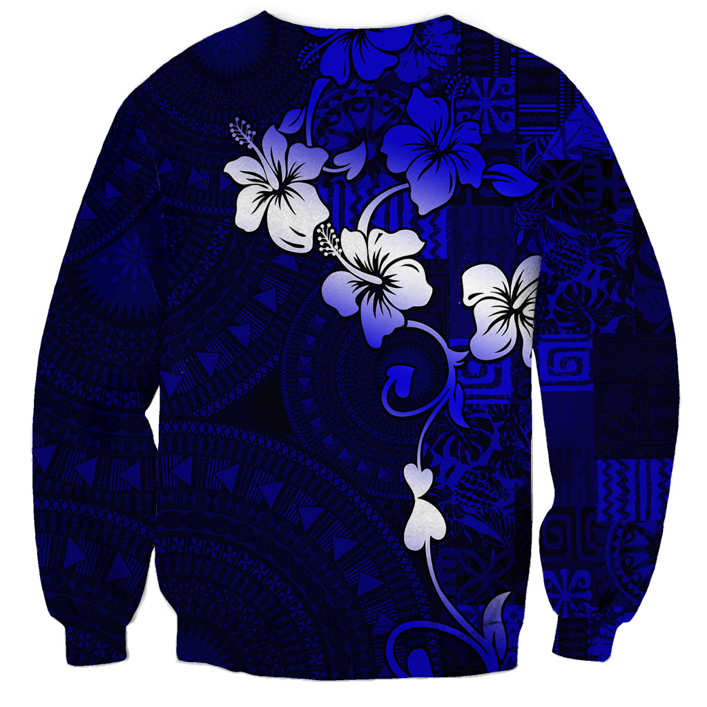 Fiji Masi Sweatshirt Fijian Hibiscus Navy Blue Gold Version LT01 - Polynesian Pride