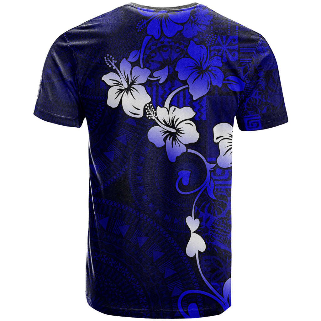 Fiji Masi T Shirt Fijian Hibiscus Navy Blue Gold Version LT01 - Polynesian Pride