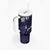 Fiji Masi Tumbler With Handle Fijian Hibiscus Tapa Navy Blue Version