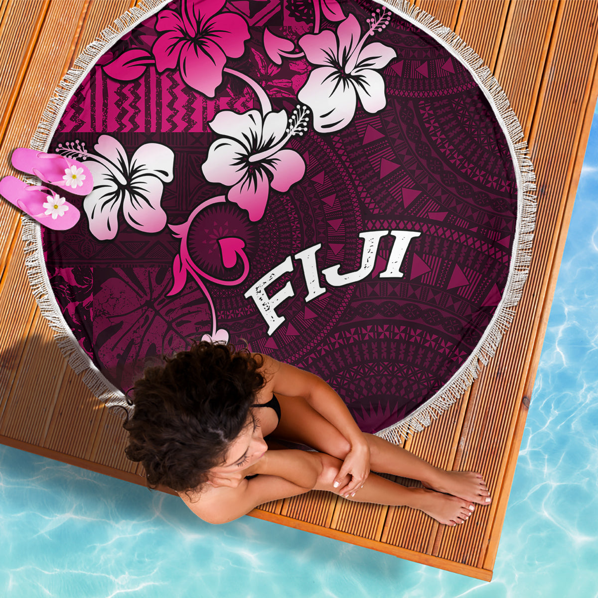 Fiji Masi Beach Blanket Fijian Hibiscus Tapa Pink Version LT01 - Polynesian Pride