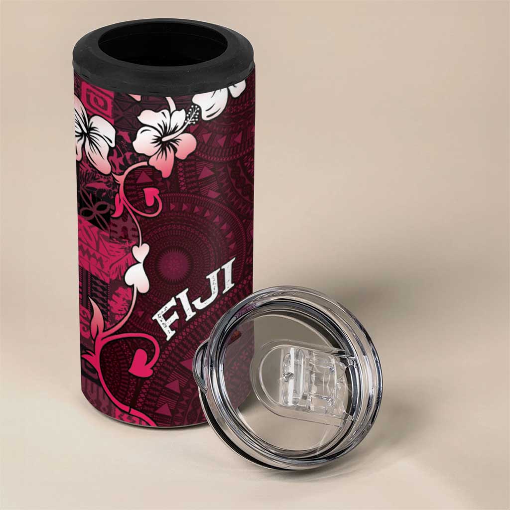 Fiji Masi 4 in 1 Can Cooler Tumbler Fijian Hibiscus Tapa Pink Version