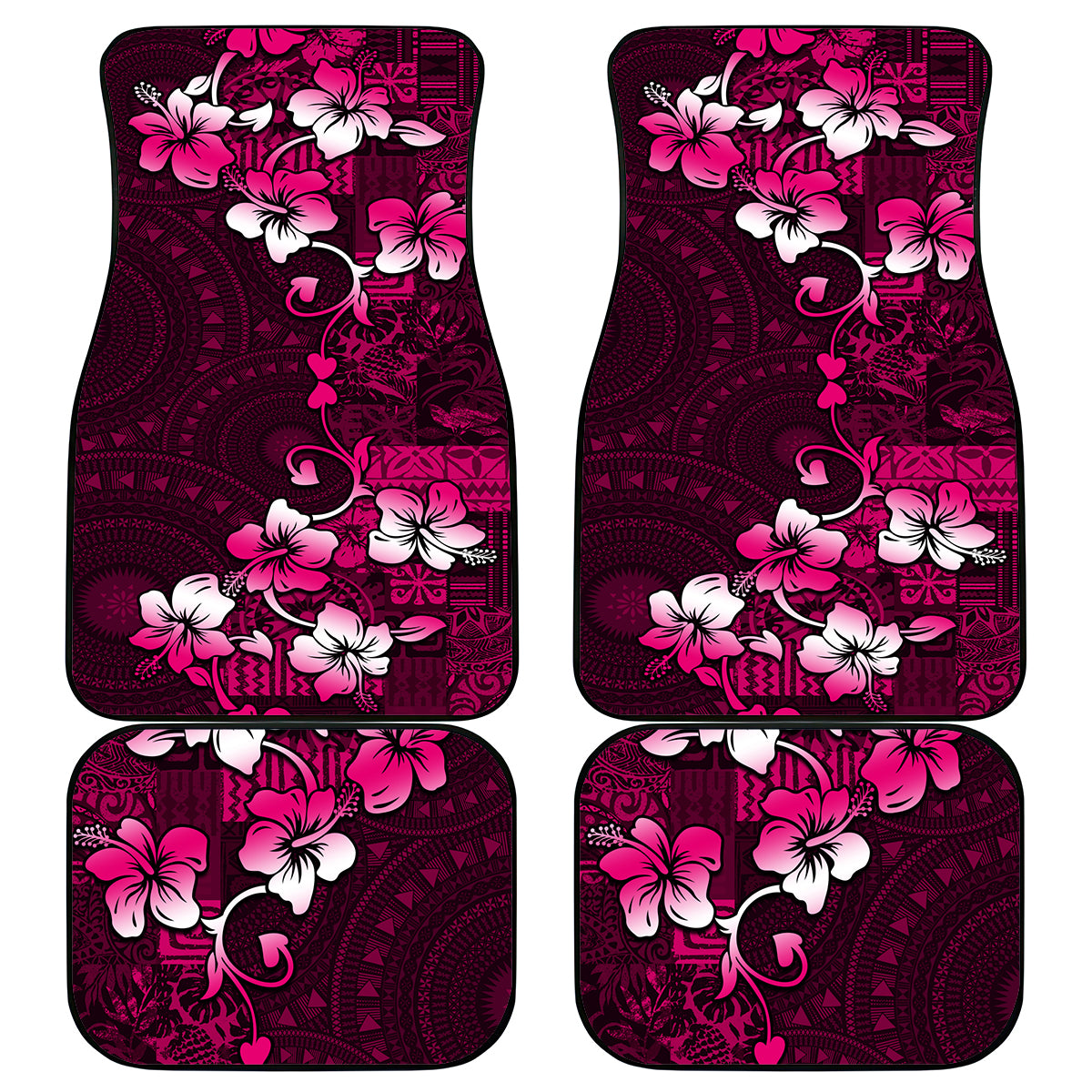 Fiji Masi Car Mats Fijian Hibiscus Tapa Pink Version LT01 Pink - Polynesian Pride