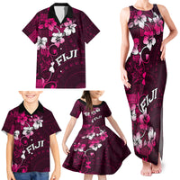 Fiji Masi Family Matching Tank Maxi Dress and Hawaiian Shirt Fijian Hibiscus Tapa Pink Version LT01 - Polynesian Pride
