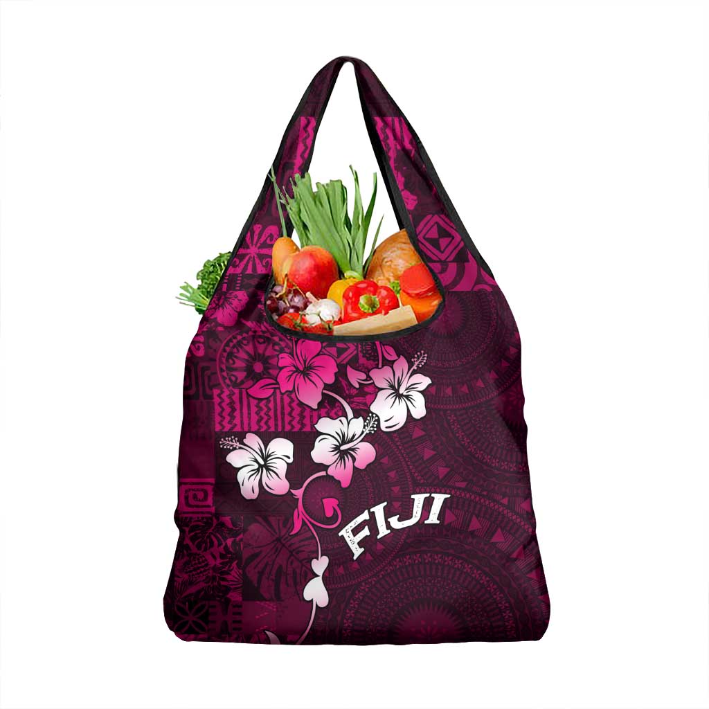 Fiji Masi Grocery Bag Fijian Hibiscus Tapa Pink Version