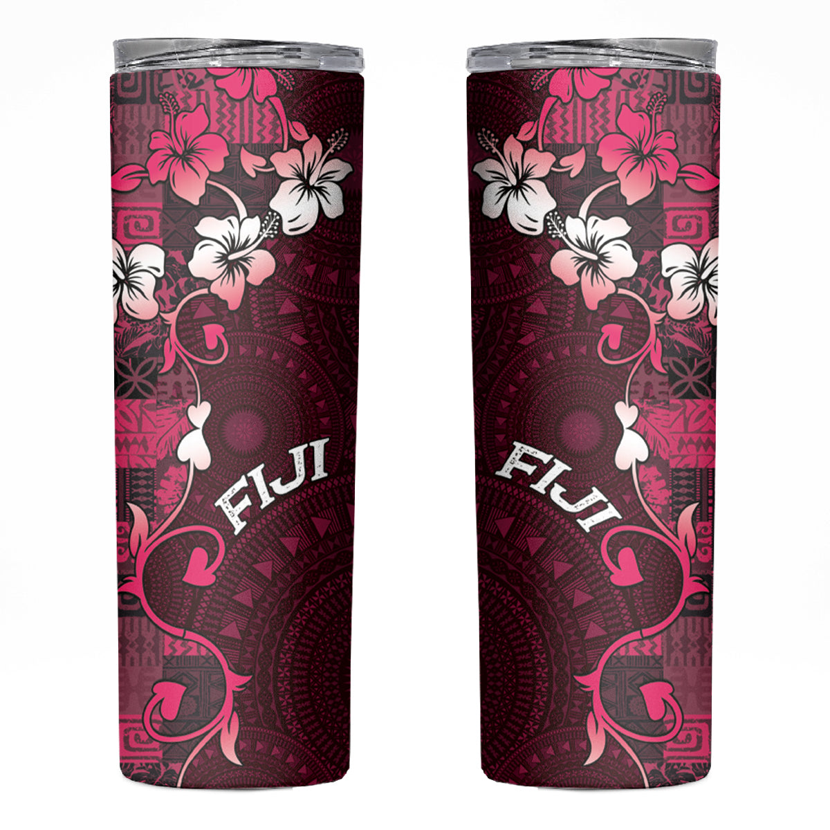 Fiji Masi Skinny Tumbler Fijian Hibiscus Tapa Pink Version