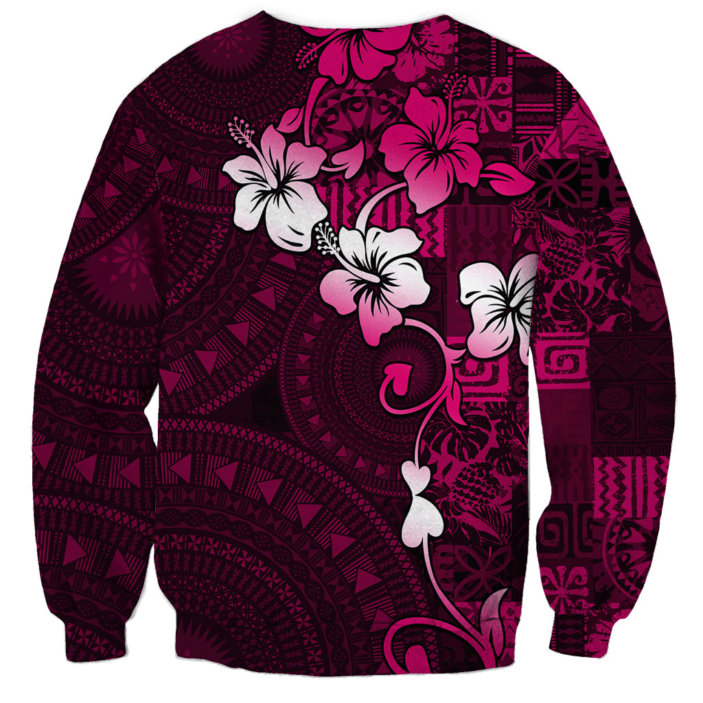 Fiji Masi Sweatshirt Fijian Hibiscus Tapa Pink Version LT01 - Polynesian Pride
